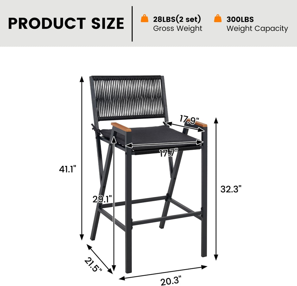 Sundale Outdoor Wicker Bar Stool, Counter Height Patio Chair with Cushion