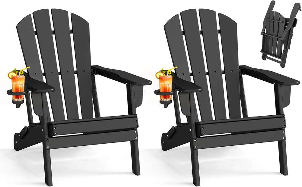 BRIOPAWS Folding-Adirondack-Chairs Set of 2 | HDPE Plastic | Fire Pit Chair |...