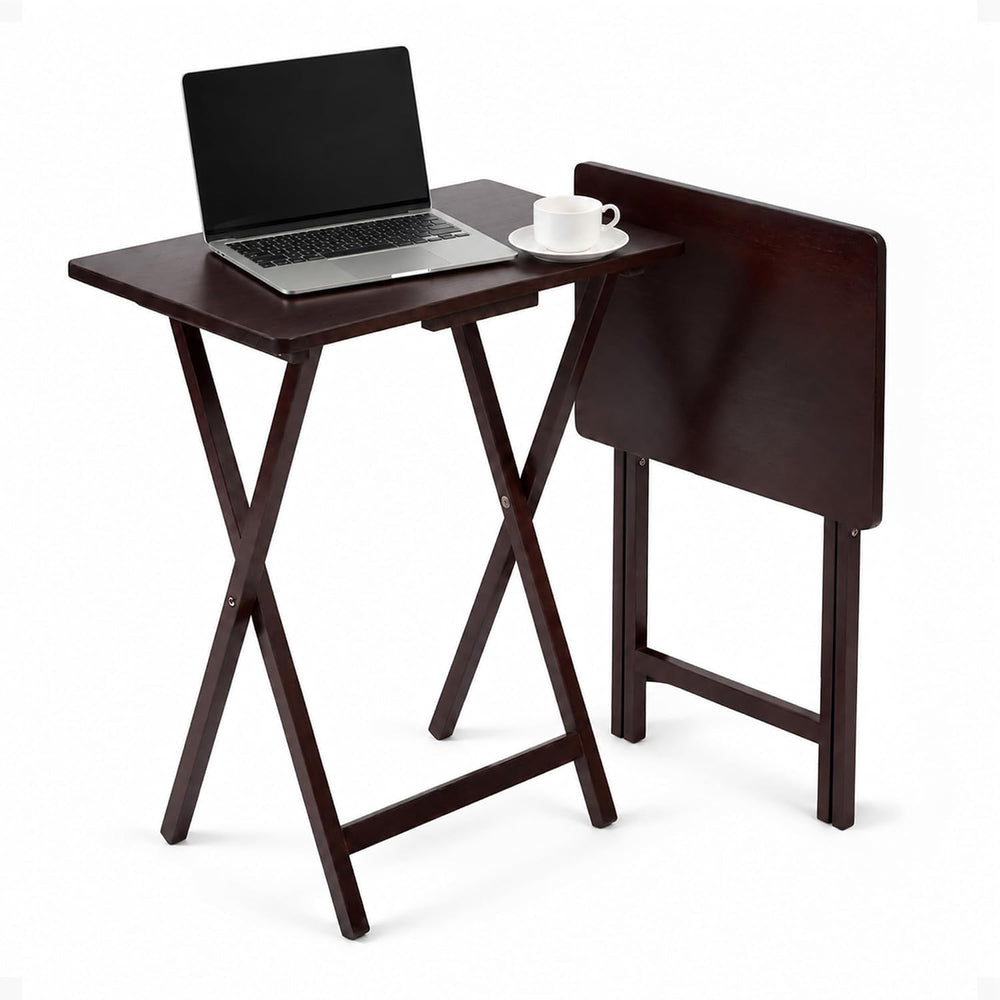 PJ Wood - Folding TV Tray Set of 2 - Espresso Wood Tables