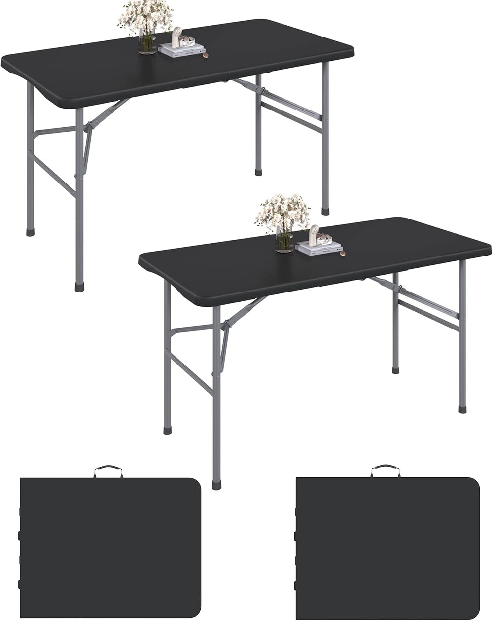 2 Pack 4FT Black Folding Table for Outdoor, 4 Foot Picnic Tables No Assembly ...