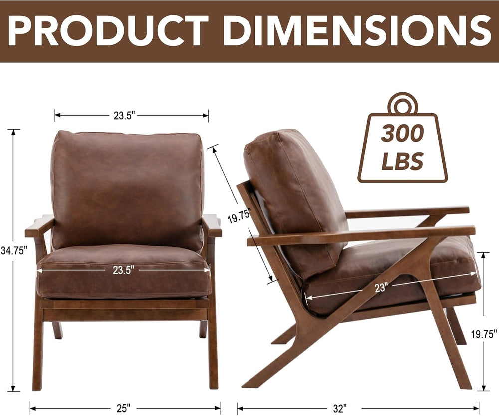 chairus Mid-Century Modern Brown Faux Leather Accent Chairs Set of 2, Comfy U...