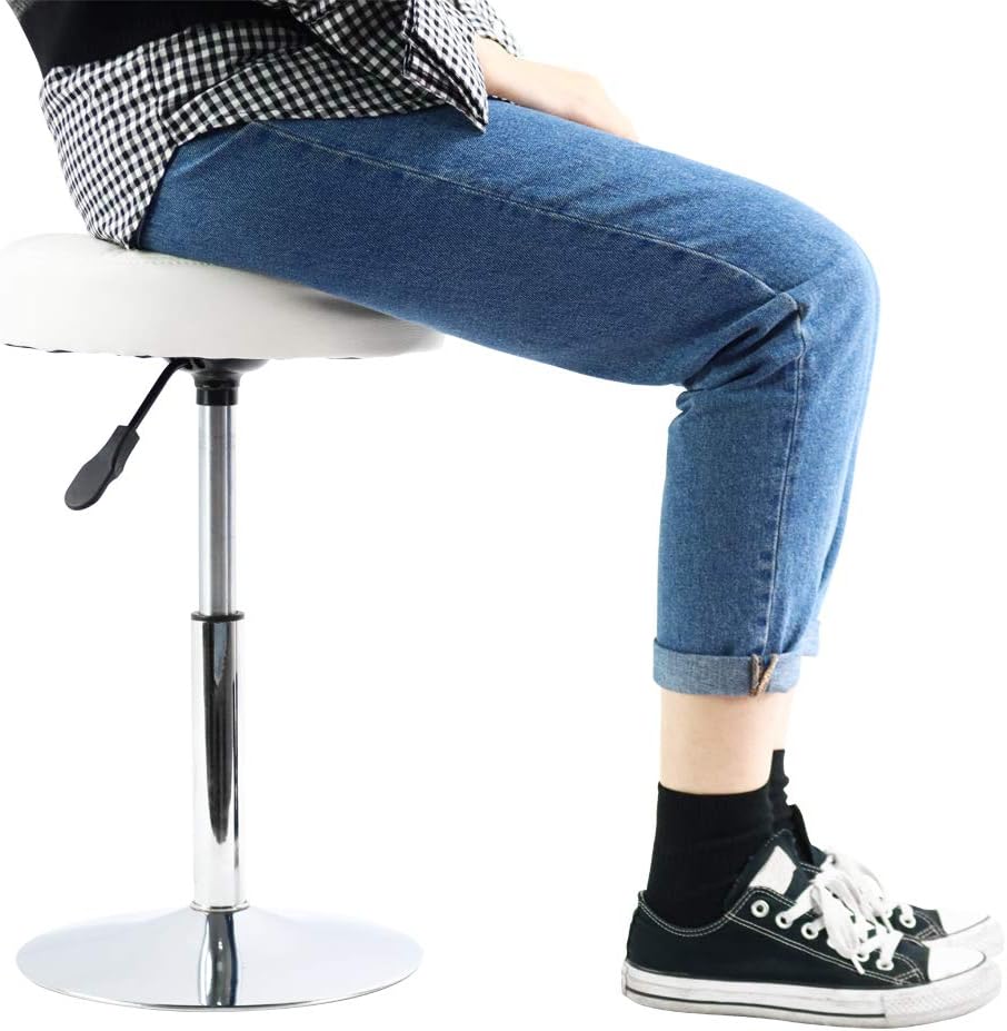 FURWOO Adjustable Swivel Barstool, White, PU Leather, 32cm Diameter, 220lbs M...