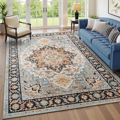 Foxmas 6x9 Wood Blue Washable Area Rugs