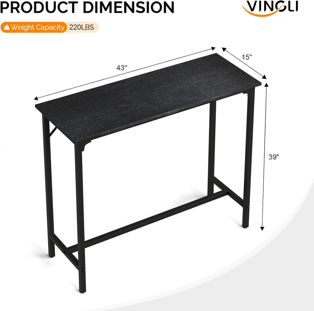 VINGLI 43 Inch Bar Table, Rectangular Counter Height Home Pub Table, Black