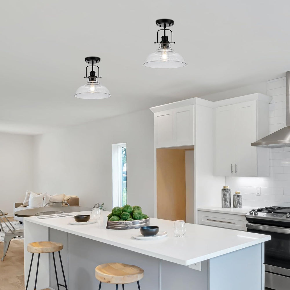 WILON Black Semi Flush Mount Ceiling Lights, Kitchen Lighting Fixtures with S...