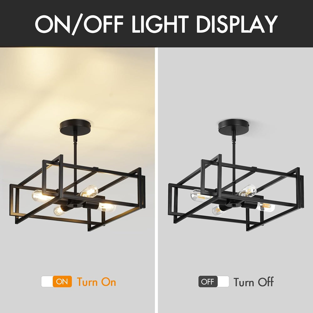Modern Black Semi Flush Mount Ceiling Light Fixture 16.5", 4-Light Indus...