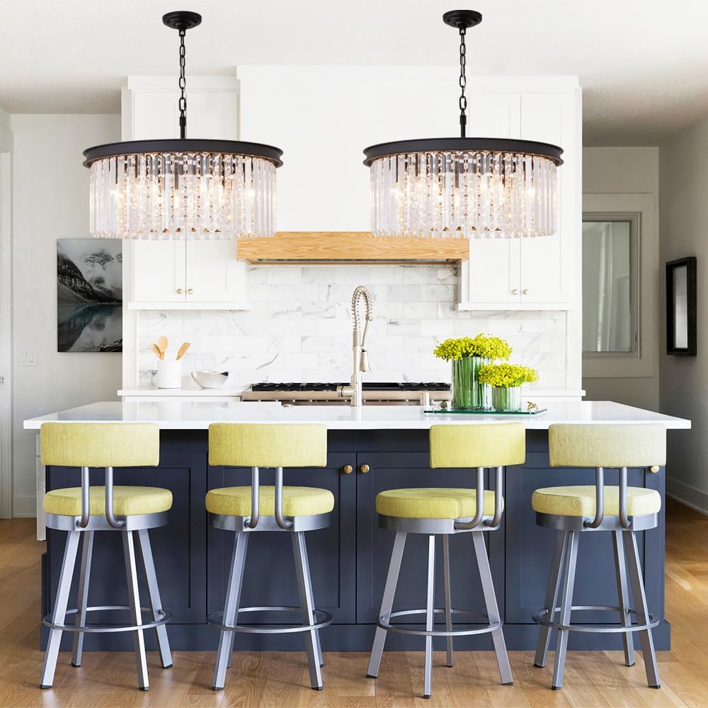 Modern Black Crystal Chandelier, 20" Small Pendant Lighting Fixture