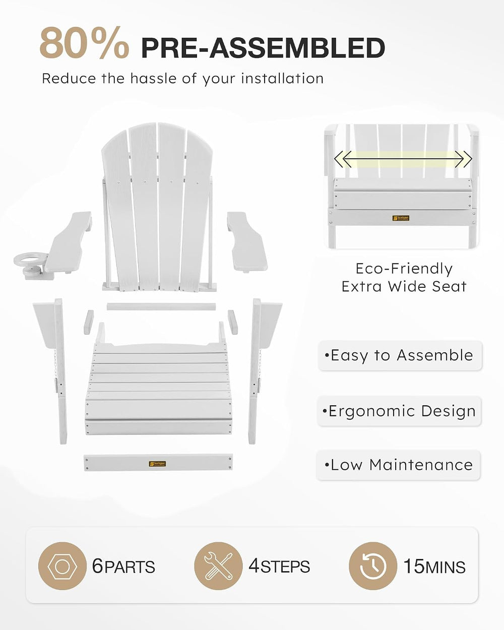 Folding Adirondack Chair, Patio Chair Wood Texture, Outdoor Chair Weather Res...