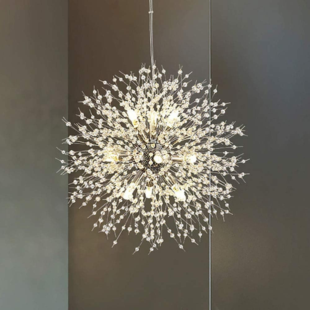 Modern Dandelion Firework Chandelier, Chrome, 9-Light