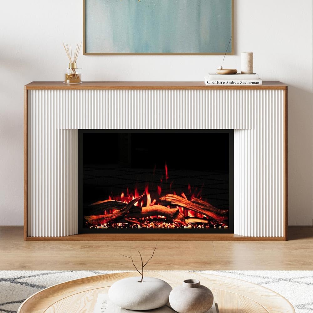 Modern Ember Arrie Smart Electric Fireplace Mantel Package | 33” Firebox Heat...