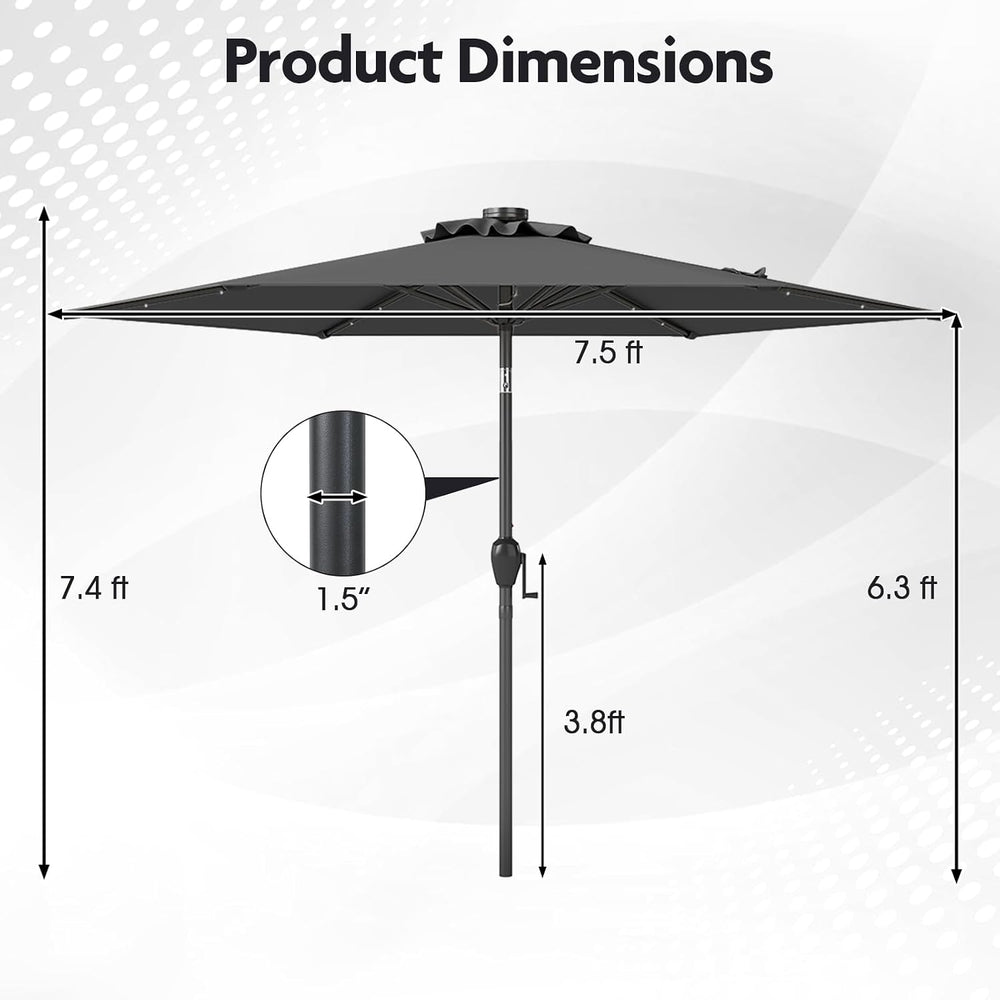 Tangkula 7.5FT Solar LED Patio Umbrella, Outdoor Heavy Duty Market Table Umbr...