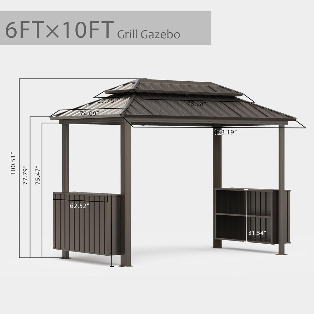 Domi 6x10FT Hardtop Grill Gazebo, BBQ Gazebo with Double Galvanized Steel Roo...