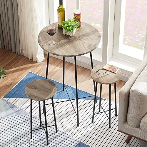 VECELO 3 Piece Pub Table and Chairs Sets Counter Height Bistro Bar Sets with ...