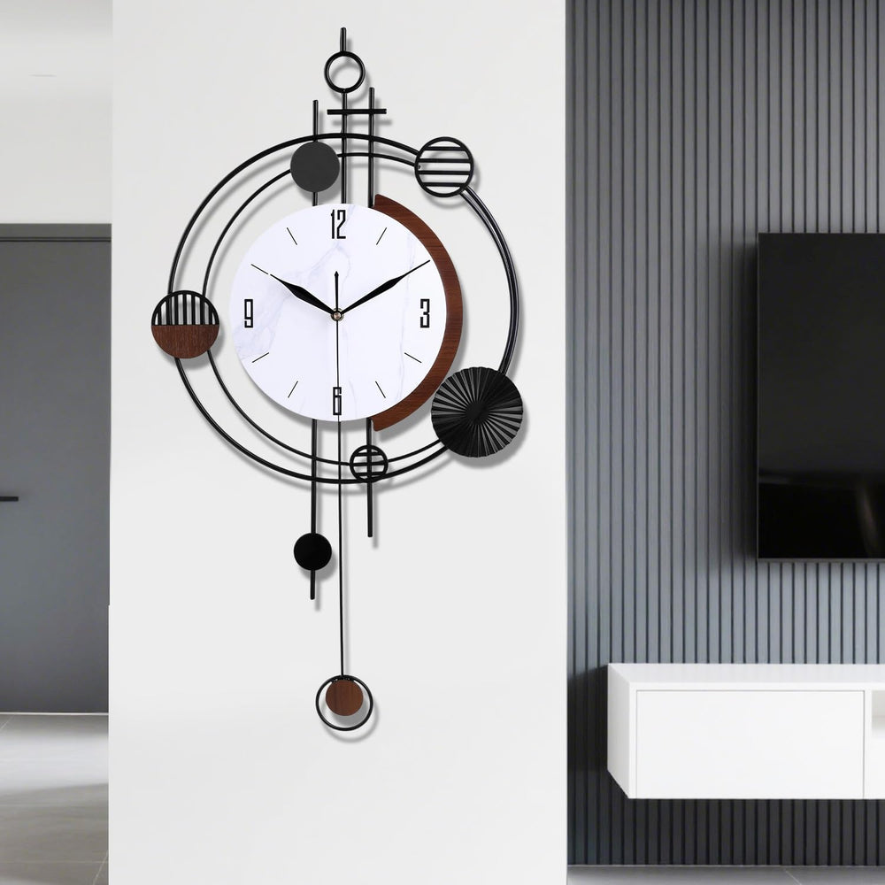 Wall Clock with Pendulum, Silent Quality Quartz Battery Operated, Round Analo...