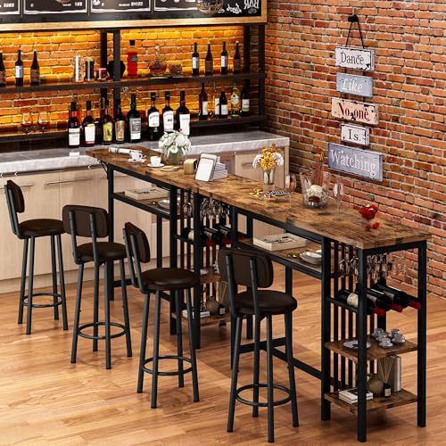 Bar Table and Chairs Set, 59'' Counter Height Dining Table Set with S...