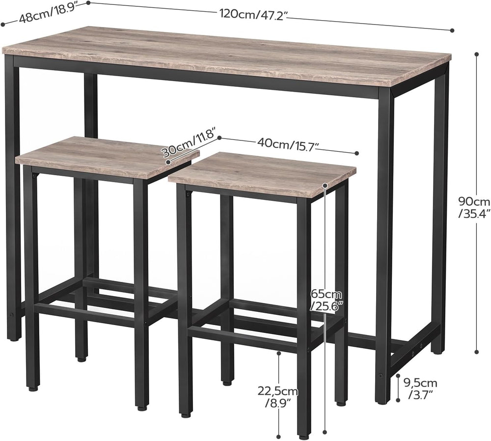 HOOBRO Bar Table and Chairs Set, 47.2” Rectangular Pub Table with 2 Stools fo...