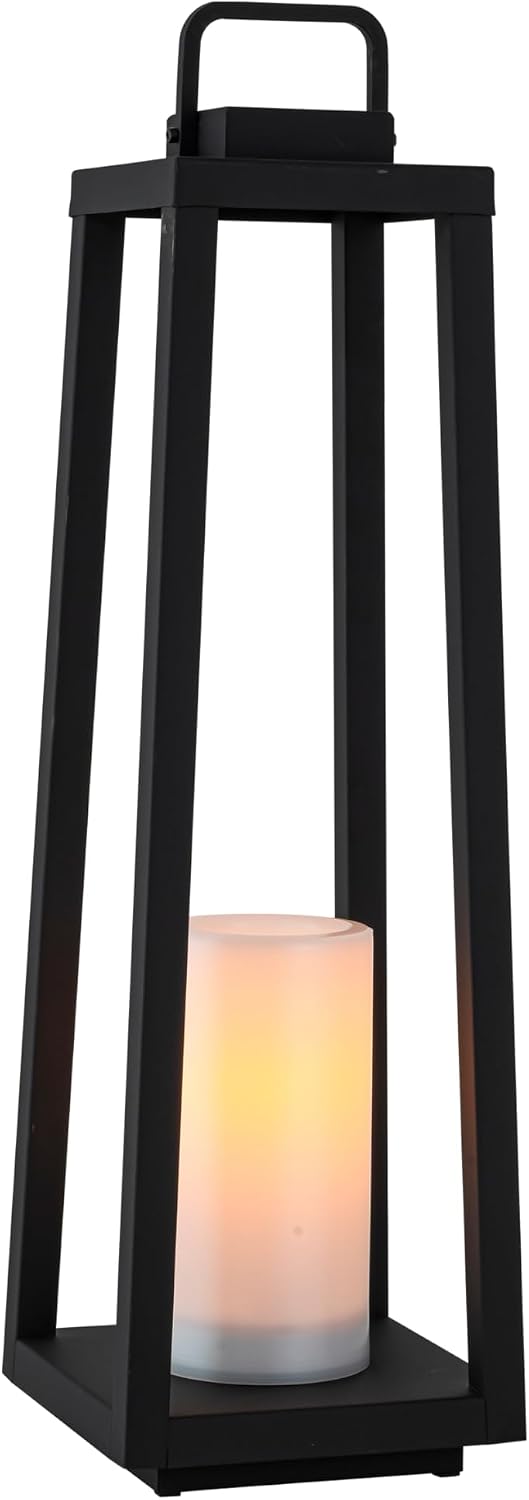 Integrated LED Solar Lantern Outdoor Large H24 Inch Black Metal Decorative So...