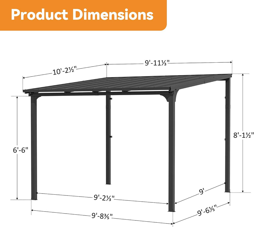 Covered Outdoor Lean to Gazebo 10'x10' with Galvanized Steel Sloped Roof