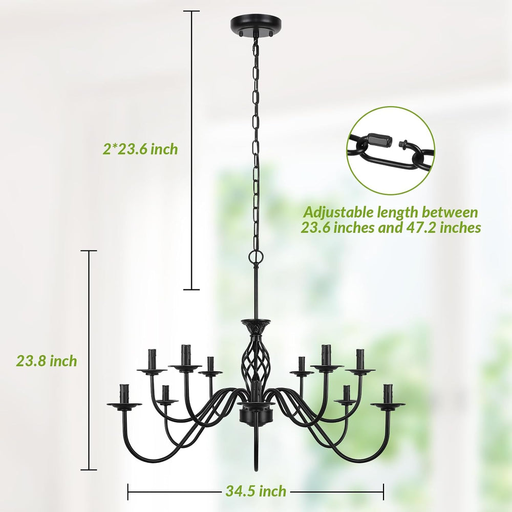 VerRon Matte Black 12-Light Farmhouse Candle Chandelier for Dining Room