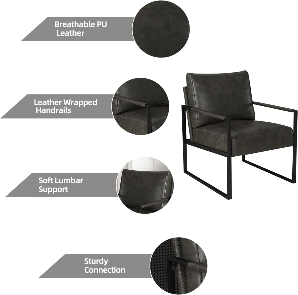 INZOY Leather Accent Chair with Metal Frame, Comfy Living Room Chair with Plu...