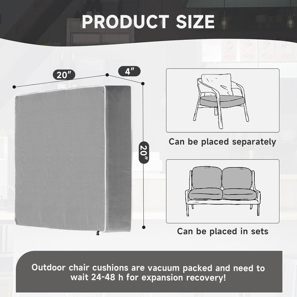 PNP FKJP Outdoor Chair Cushions 20x20x4 Inch Set of 2, Light Gray