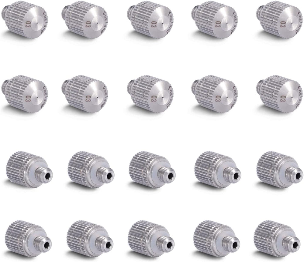 Fogland Stainless Steel Misting Nozzles, 20 Pack, 0.012" Orifice Mist Heads