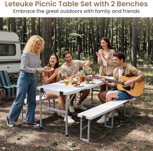 6' Picnic Table Set w/2 Benches 3-Piece 1-Case Camping Table Chair Set