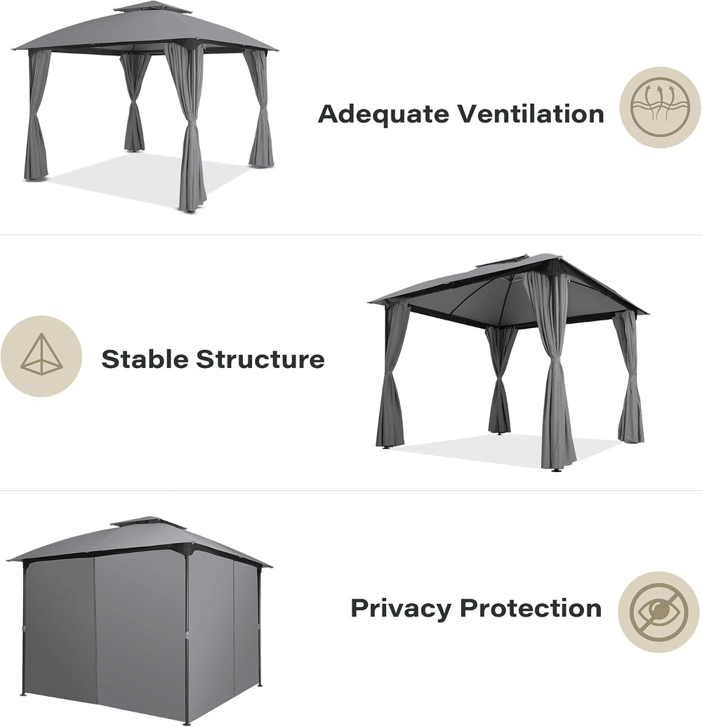 LAUSAINT HOME 10x10 Patio Arc Gazebo Outdoor Canopy Tent with Curtains, Soft ...