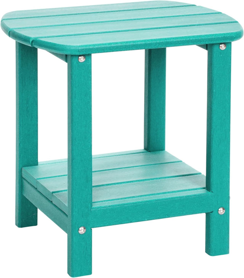 Adirondack Outdoor Side Table, 16.5” HDPE Small Patio Table with Storage Shel...