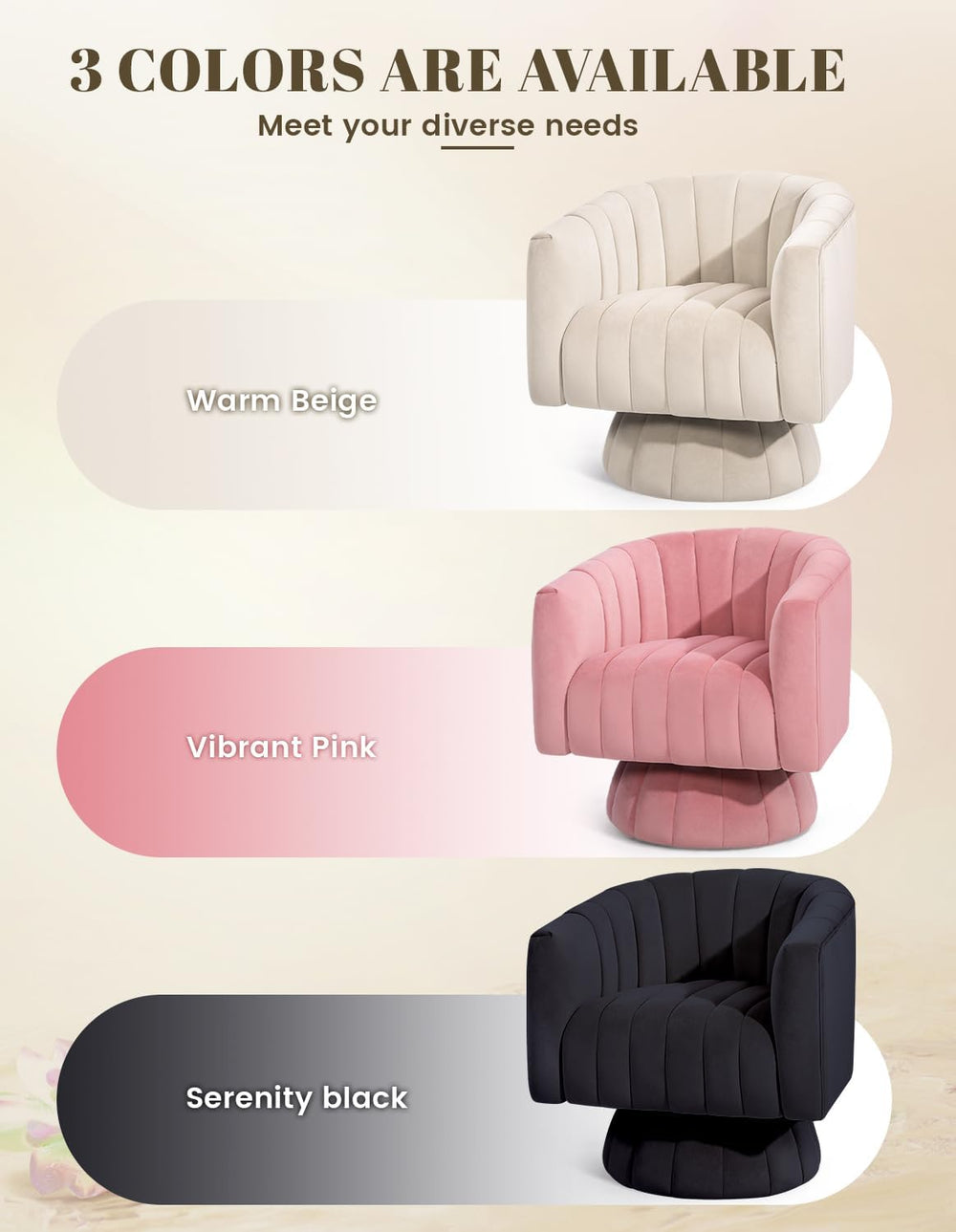 Kromax Swivel Accent Chair Set of 2, Modern 360° Swivel Barrel Chair, Beige
