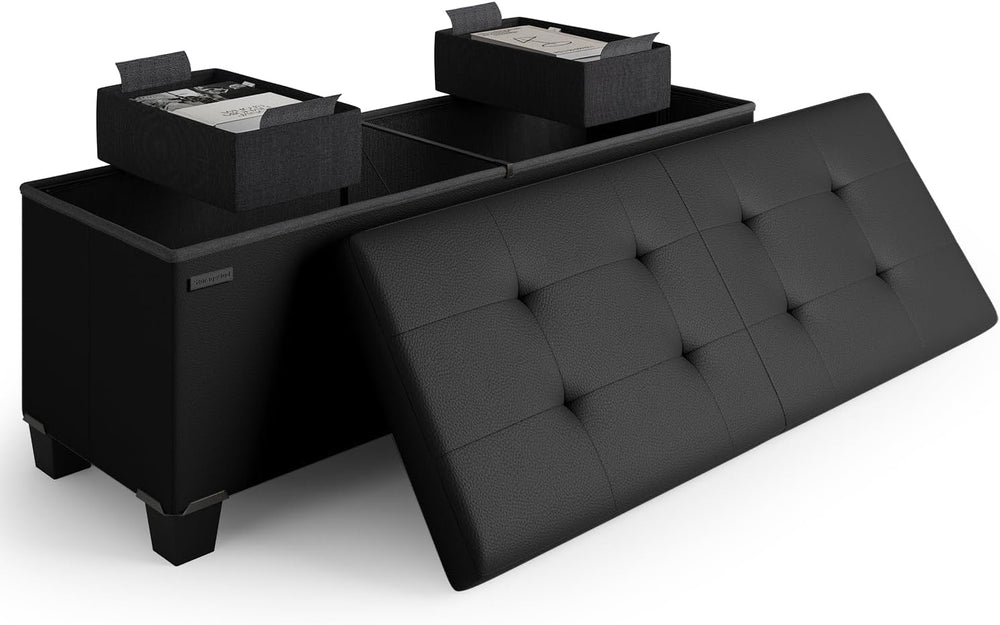 Storage Ottoman Bench with Bins, 43-in Storage Bench for Bedroom End of Bed, ...