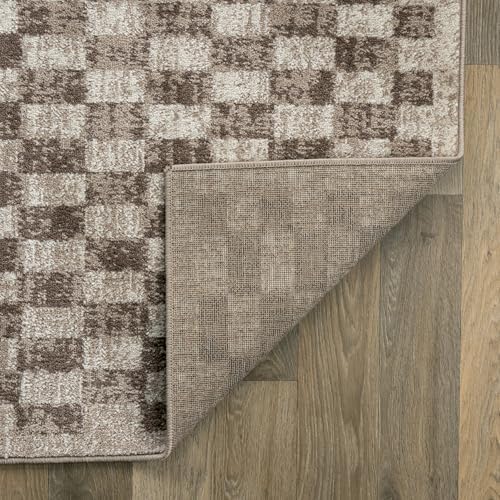 Rugshop Contemporary Checkered Grid Textured Area Rug Beige 7' 10" x...