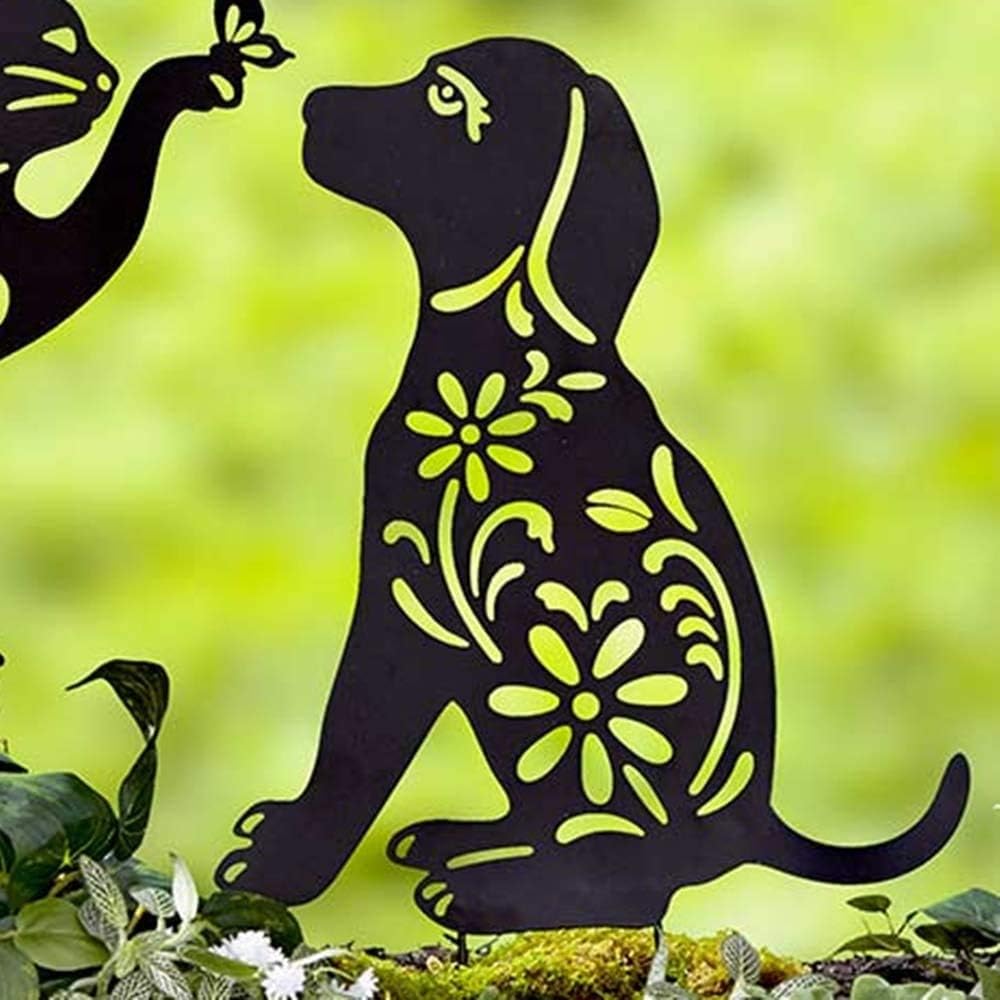 COLIBROX Animal Silhouette Garden Stake Black Puppy Dog Shaped Yard Decoratio...