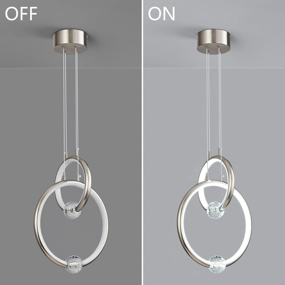 Modern Chandelier 2 Ring Nickel Color Pendant Light Fixture,Dimmable LED Pend...