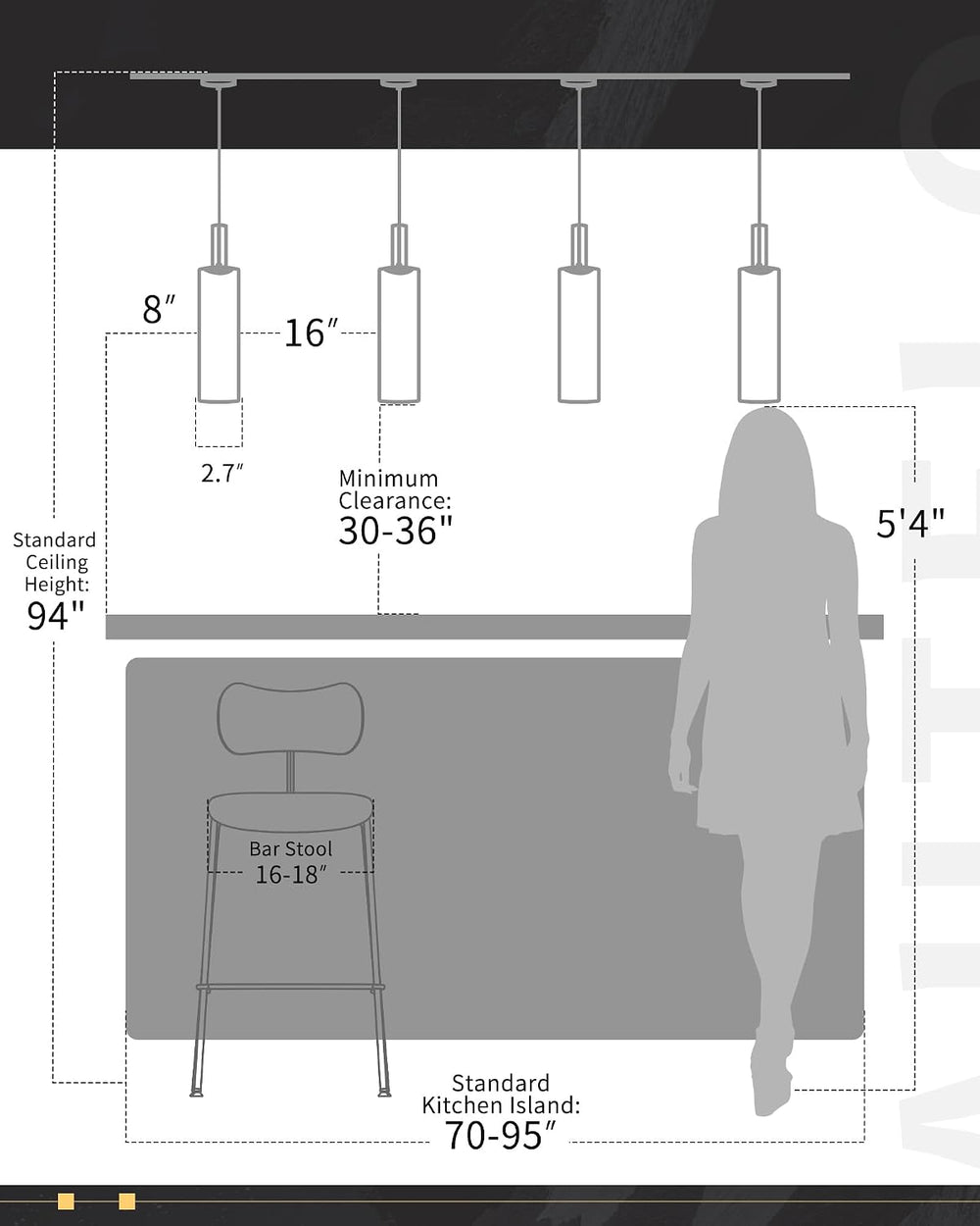 AUTELO 2 Pack Matte Black Pendant Lights Kitchen Island with Clear Glass