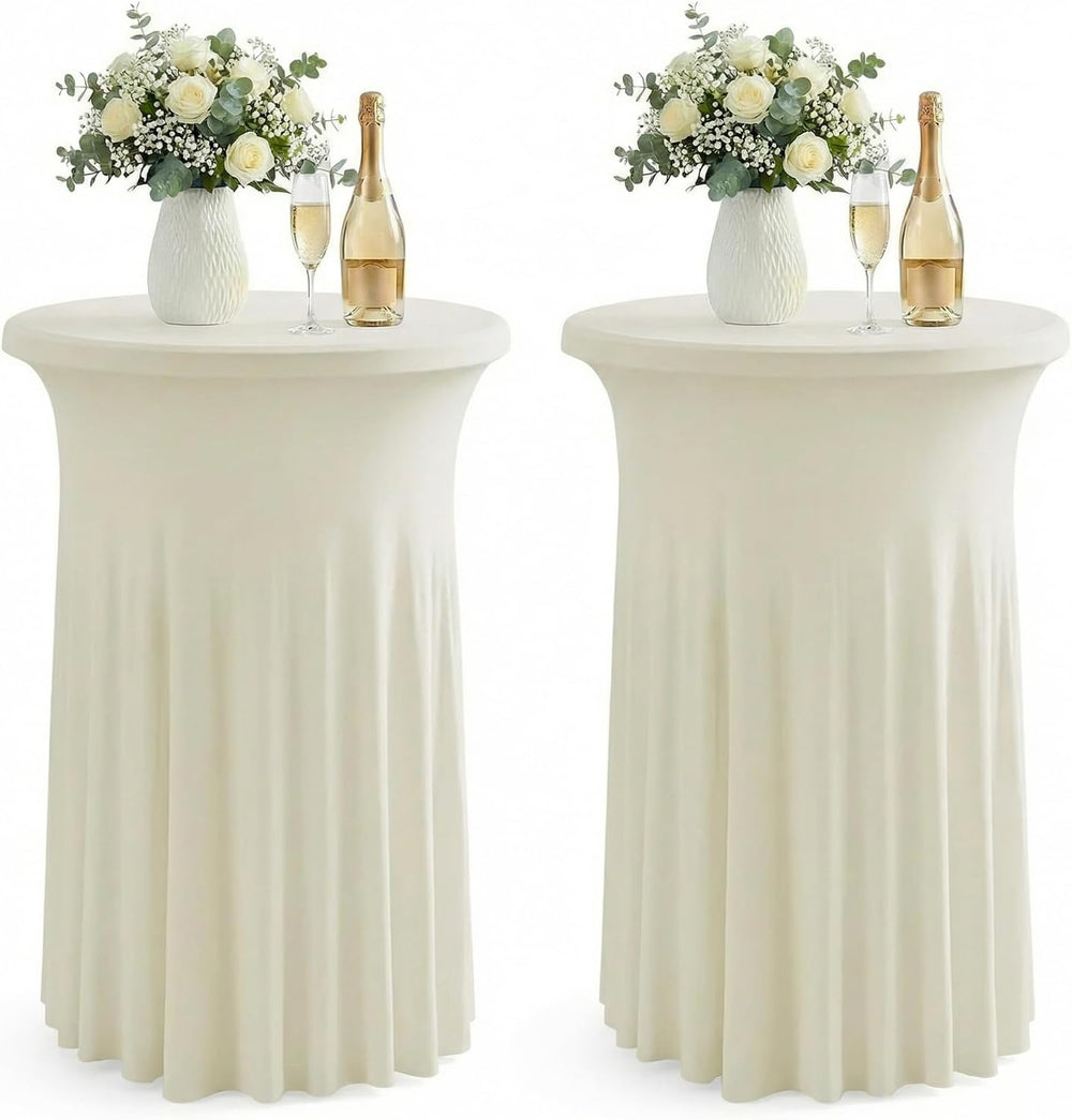 ArtSocket Cocktail Table Covers, Ruffle Skirt, 2-Pack, Spandex Ivory