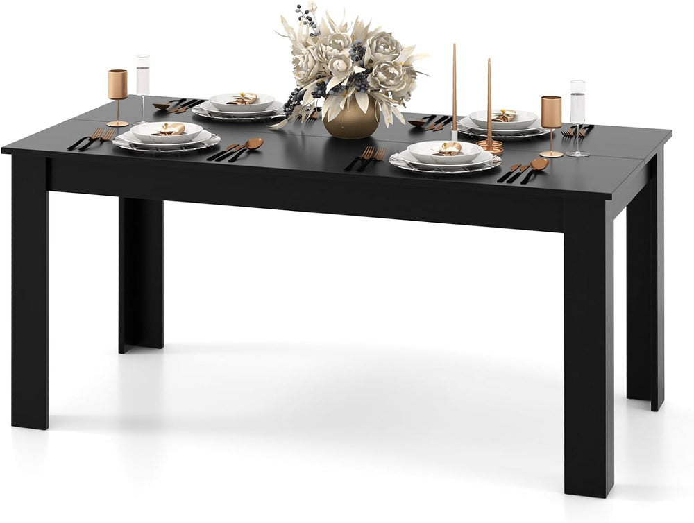 GIANTEX Dining Table for 4-6, 63" Large Rectangular Kitchen Table, Black