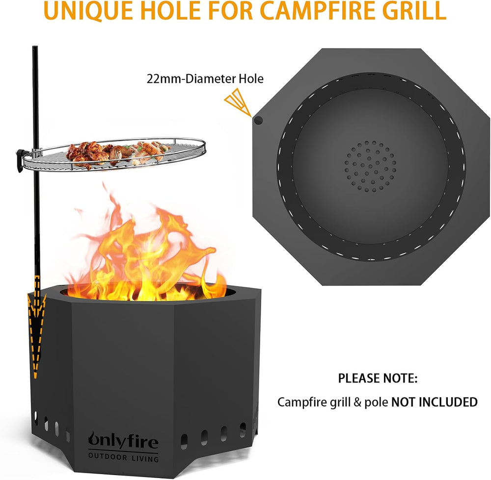 24" Modern Smokeless Fire Pit, Large Wood Burning Firepit, FP013