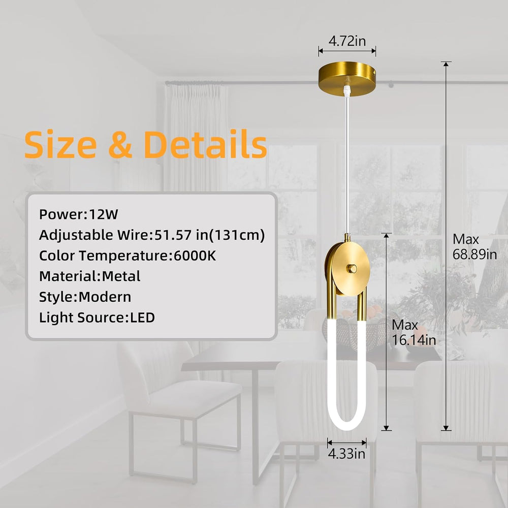 Modern Gold LED Pendant Light Fixture Oval Adjustable Pendant Lighting for Ki...