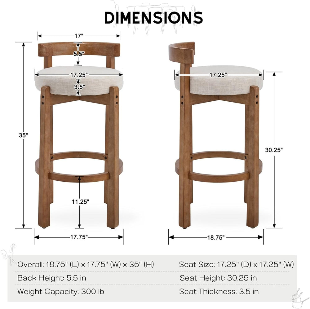 HEAH-YO Linen Bar Stools Set of 6, 30.25" Bar Height Stools with Back, U...