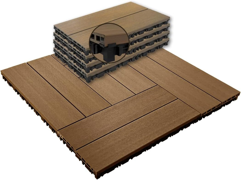 JJWOOD 2-Inch Thick Interlocking Deck Tiles, 4 Pcs 12" x 24" Reinfo...