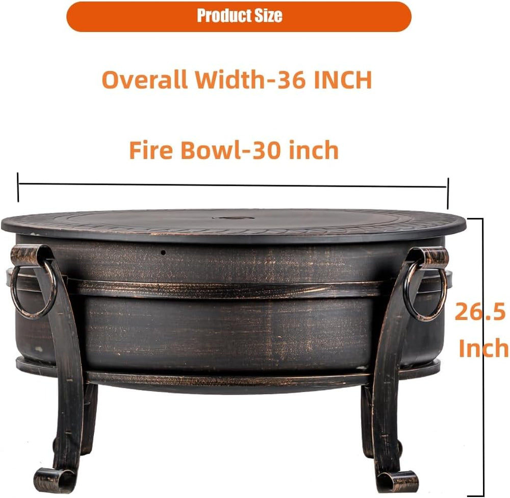 EcoNook 36 Inch Fire Pit with Grill & Lid, 3 in 1 Fire Pit