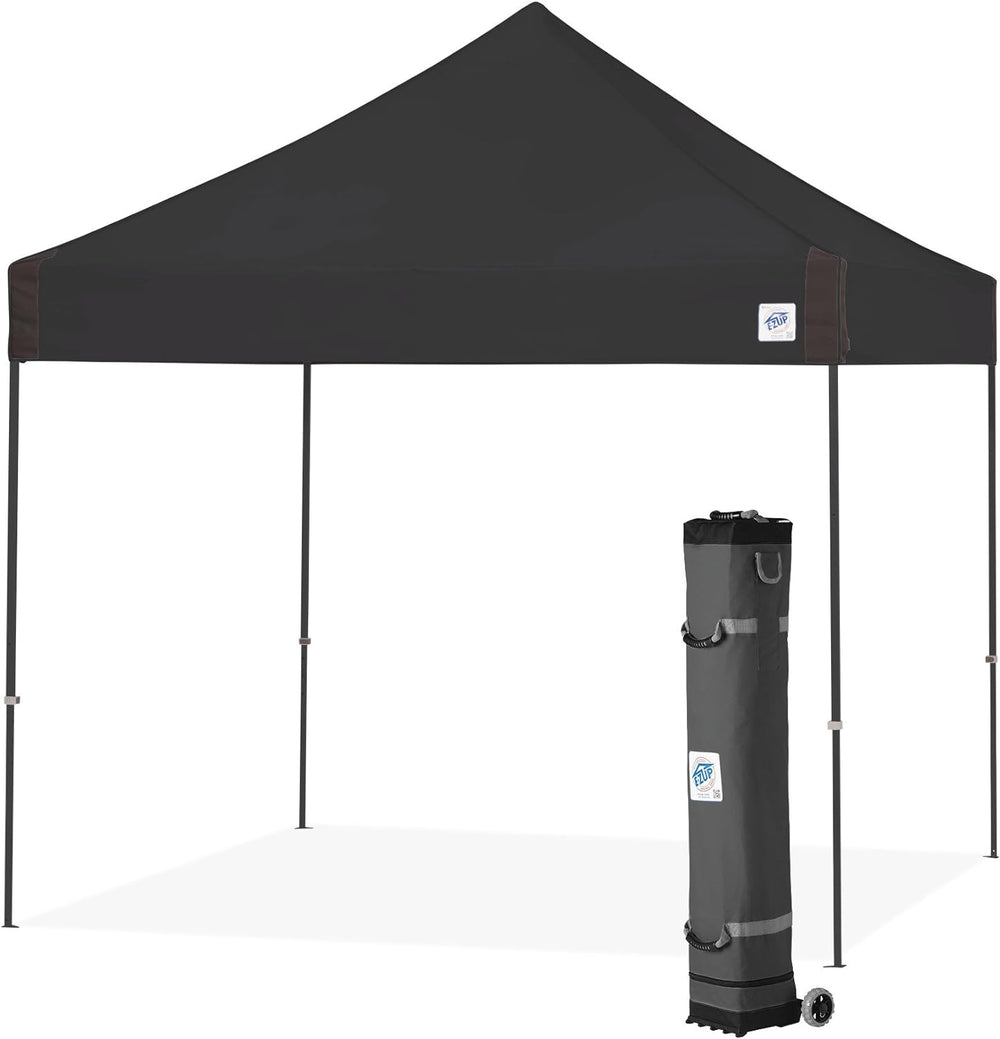 E-Z UP 10x10 Vantage Pop Up Canopy Tent, Steel Frame, Black Top, Wide-Trax Ro...