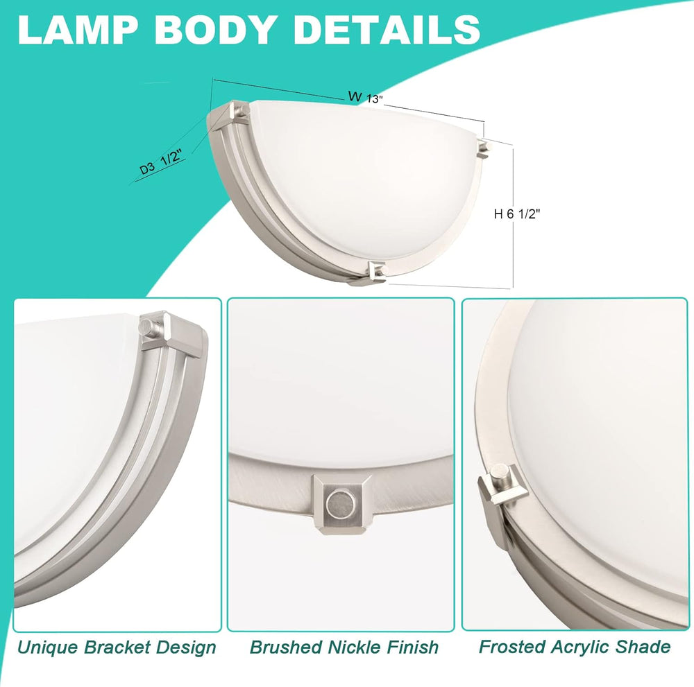13 inch Dimmable LED Wall Sconce, Half Moon Wall Light Fixture, 3000K/4000K/5...