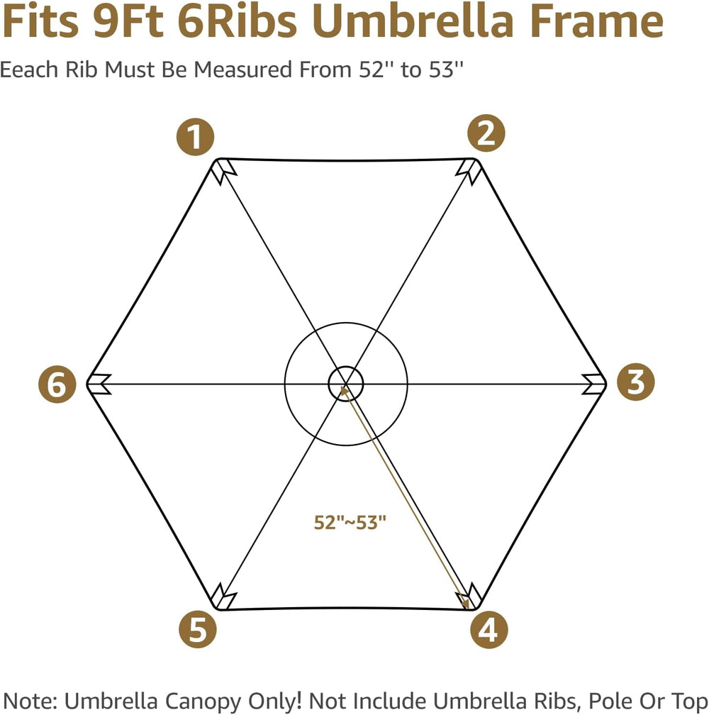 9 Feet Patio Umbrella Replacement Canopy for 6 Ribs, Market Umbrella Top, Yar...