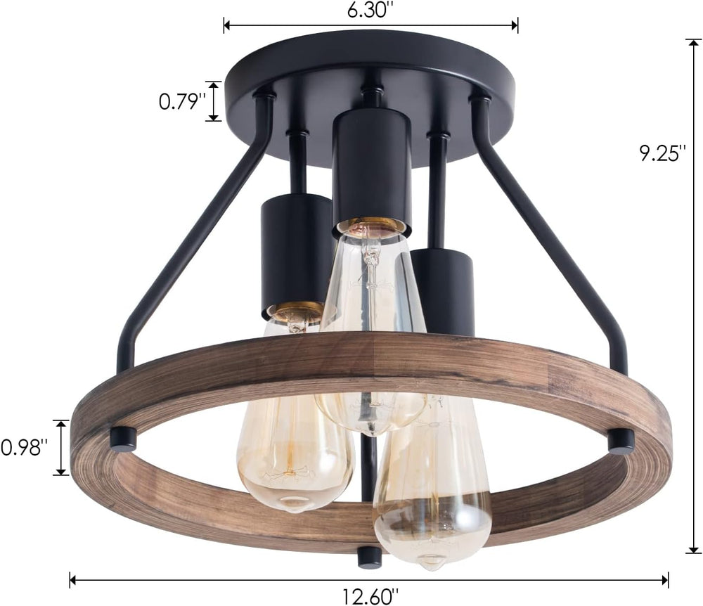 VILUXY Industrial Flush Mount Ceiling Light Fixture with Retro Wood Circle Sh...