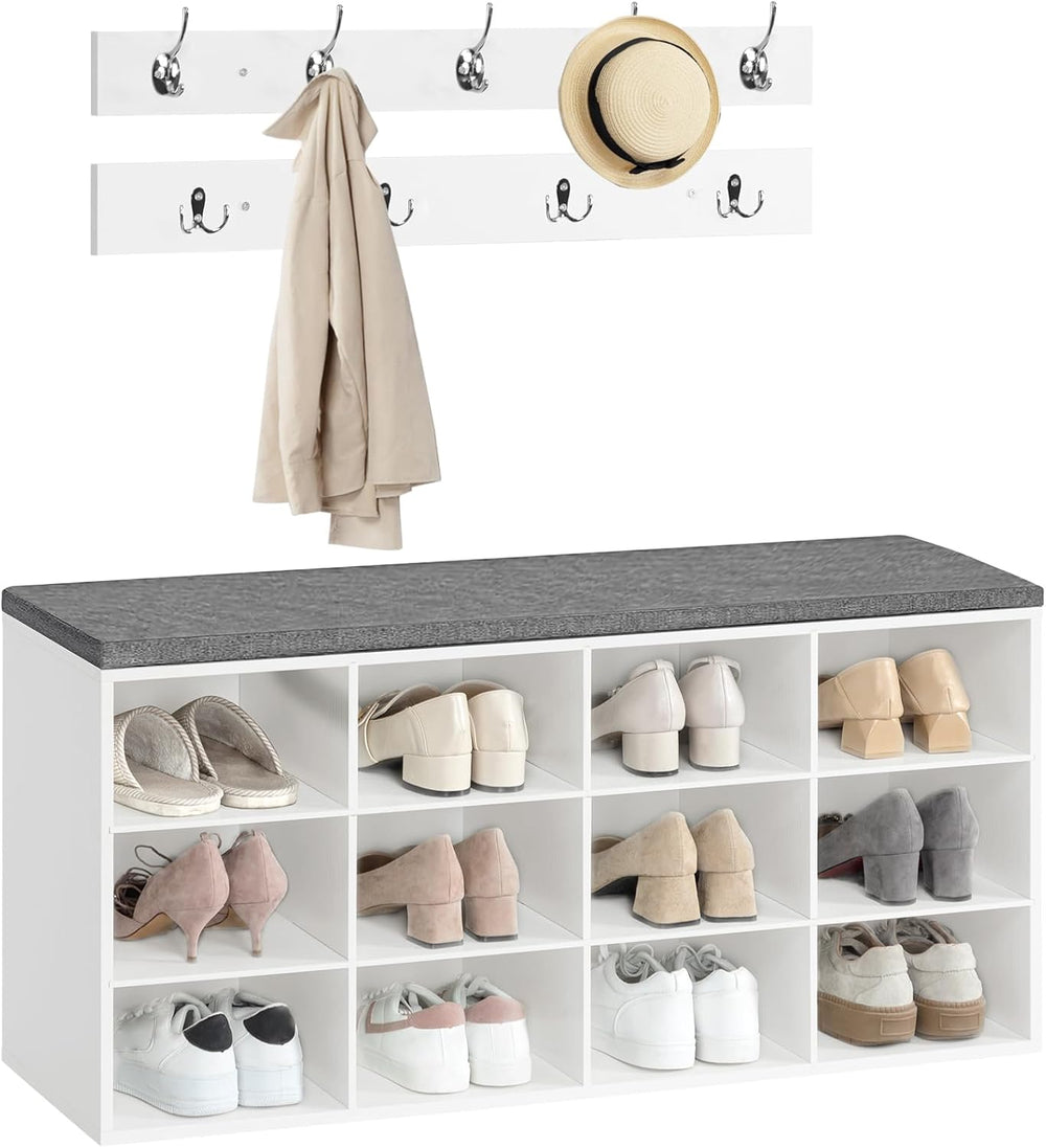 HOOBRO Shoe Storage Bench with Cushion, 39.4" L Entryway Bench with 12 C...