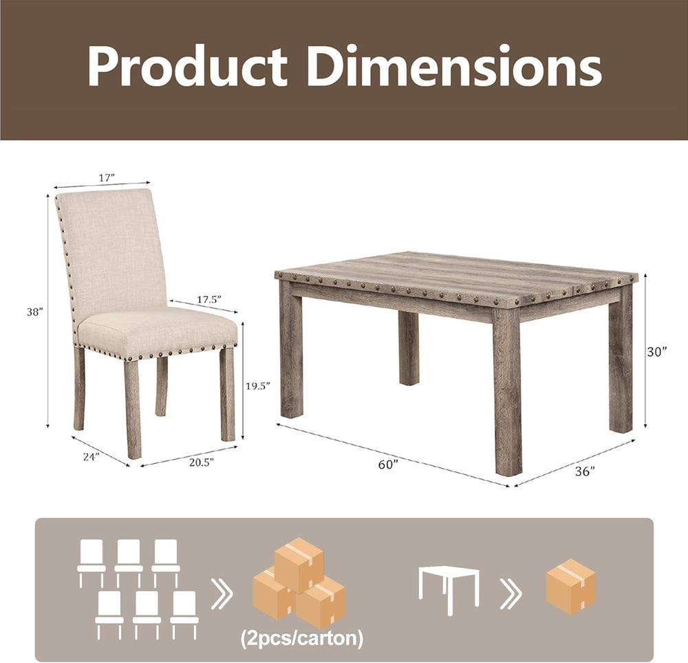 Modern Fort 7-Piece Farmhouse Dining Table Set for 6, 60" Rectangular Wo...