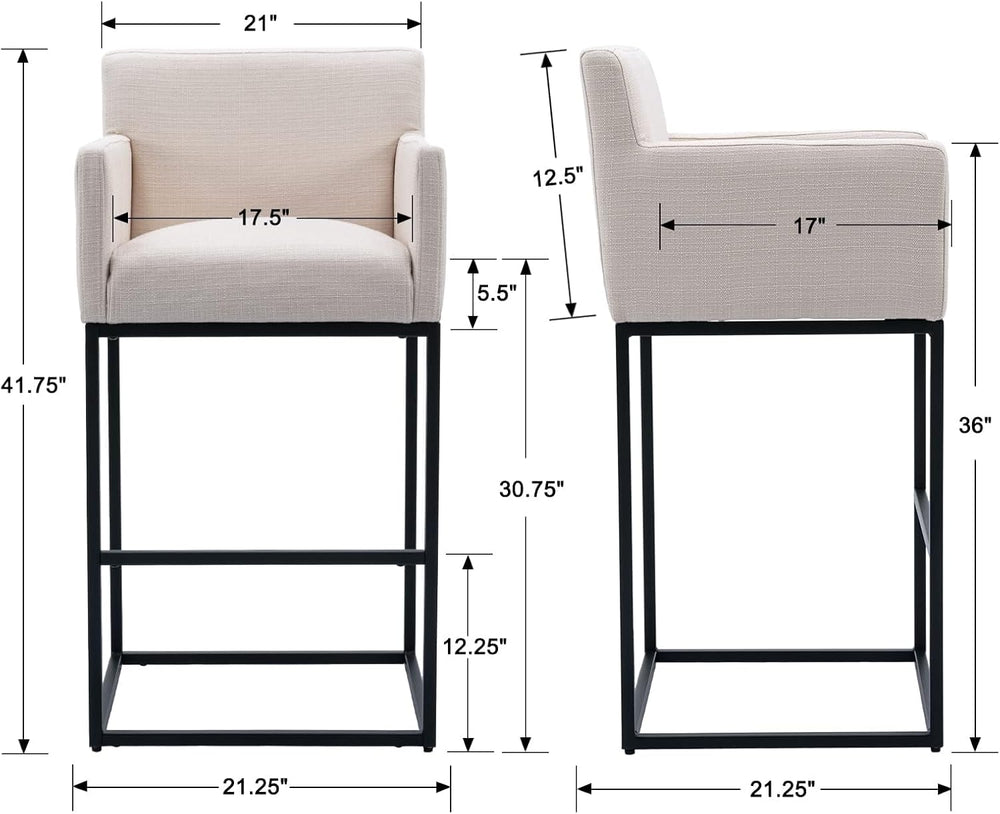 30 Inch Extra Tall Modern Counter Height Bar Stools Set of 4, Cream Linen