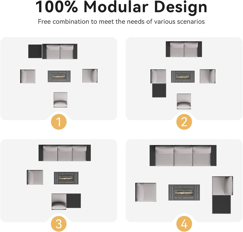 Aoxun Outdoor Patio Furniture Set with 44'' Fire Pit Table, 7 Pcs Out...